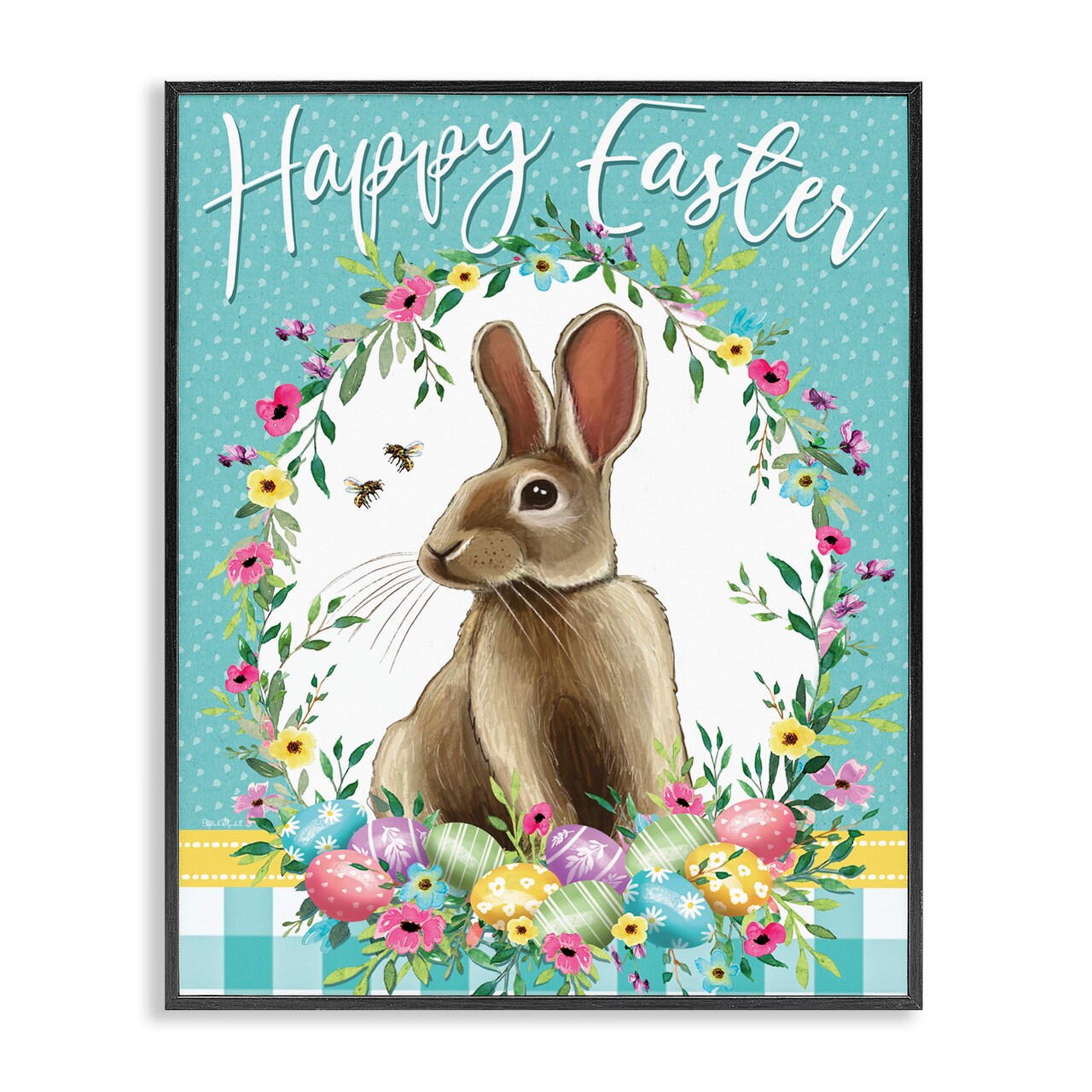 Stupell Industries Happy Easter Bunny Wreath Framed Giclee, design by Elizabeth Tyndall
